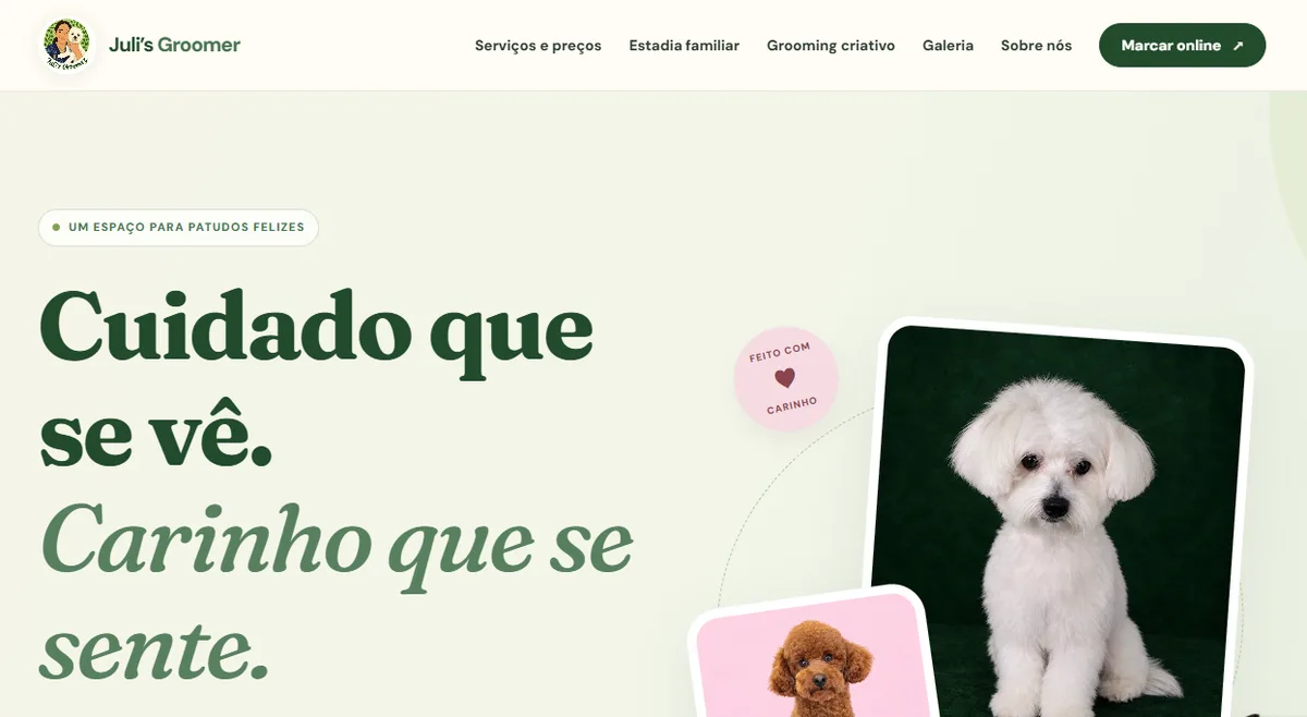 Página inicial do site Juli’s Groomer
